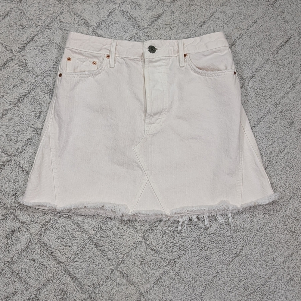 Grlfrnd Skirt Womens 25 White Porto Denim Eva Mini High Waisted Distressed